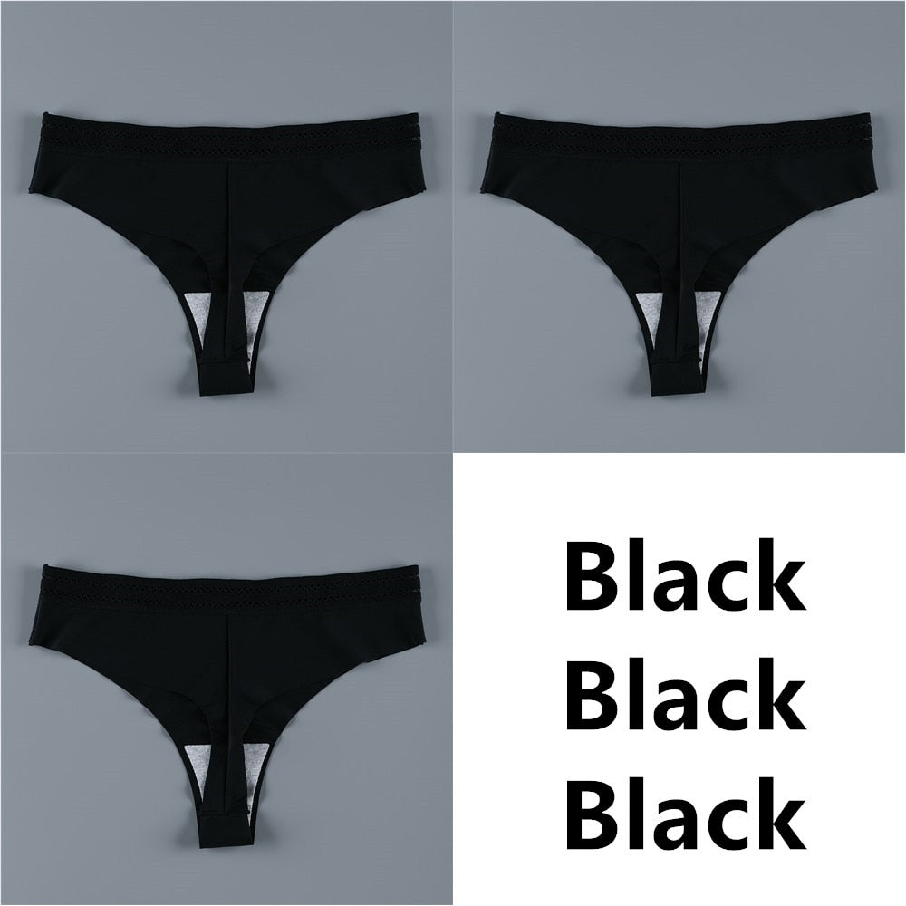 Panties  Seamless Panty Set Solid Invisible Underwear Sexy Low Waist Briefs Underpants Lingerie 3 Pcs