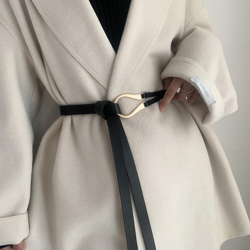 New Fashion Leather Belt Designer Metal Buckle Waist Strap All-match Dress Coat Sweater Decorative Knotted Waistband