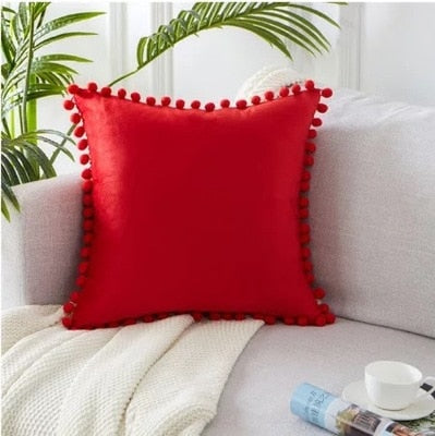 Pompom Velvet Cushion Cover Decorative Throw Cushion Covers Home Decor for Sofa Bedroom Pillowcase Pink Beige Pillow Cover