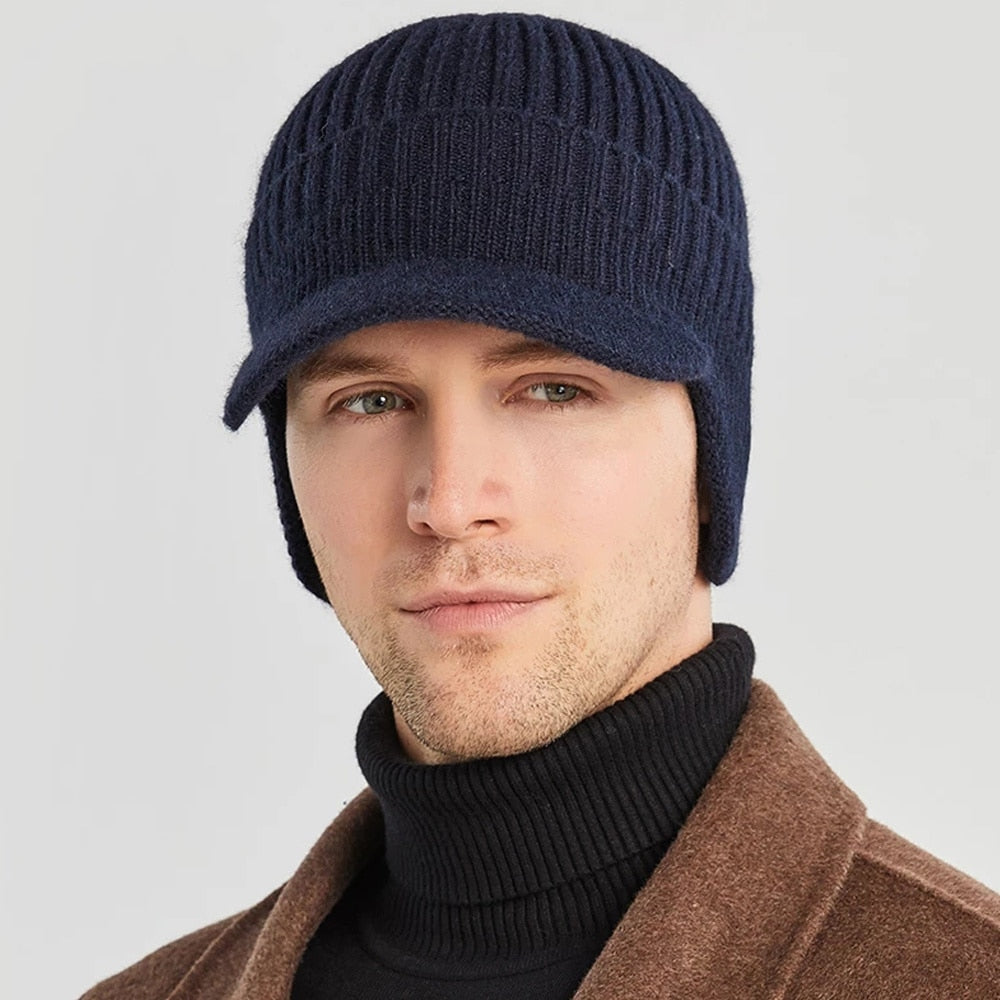 Winter Knitted Hat Outdoor Cycling Ear Protection Warmth Peaked Cap Casual Fashion Sunhat Bomber Hats