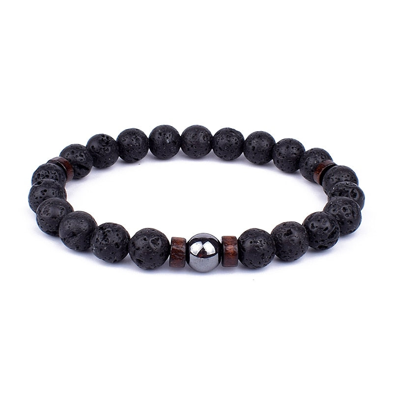 Volcanic Stone Bracelet for Men Lava Wooden 8mm Beads Bracelet Tibetan Buddha Wrist Chain Women Men Jewelry Gift New Bracelets