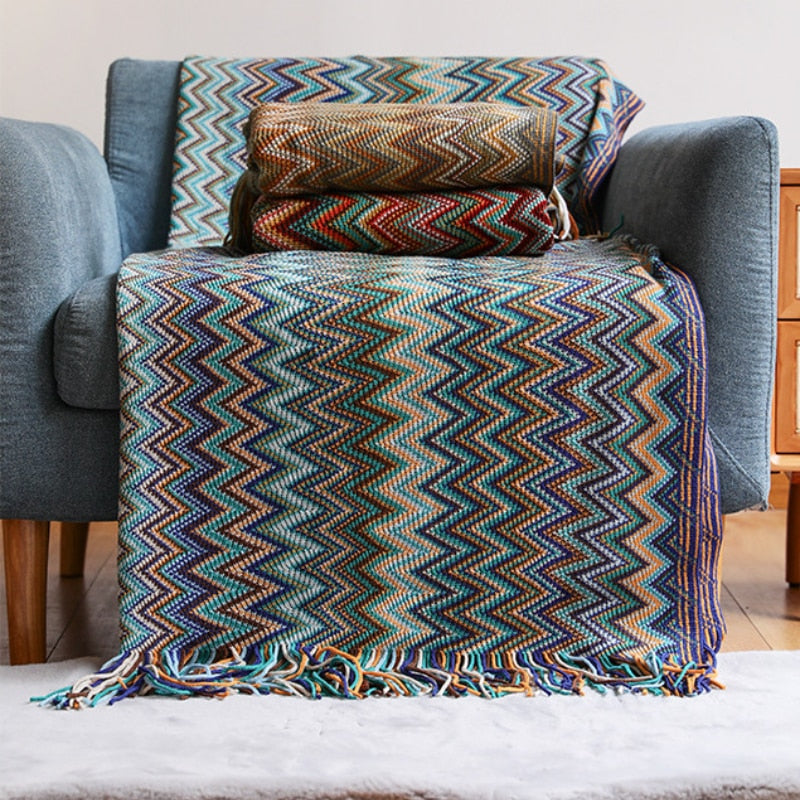 Bohemian Knitted Blankets Sofa Throw Blankets With Tassels Colorful Bedspread Nap Air Condition Blankets Nordic Home Decorative