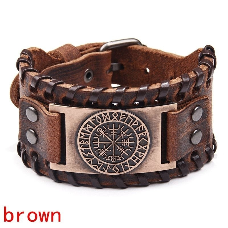 New Retro Wide Leather Nordic Rune of Odi Bracelet Bracelet Celtic Viking Jewelry Compass Bracelet Accessories Party Gifts