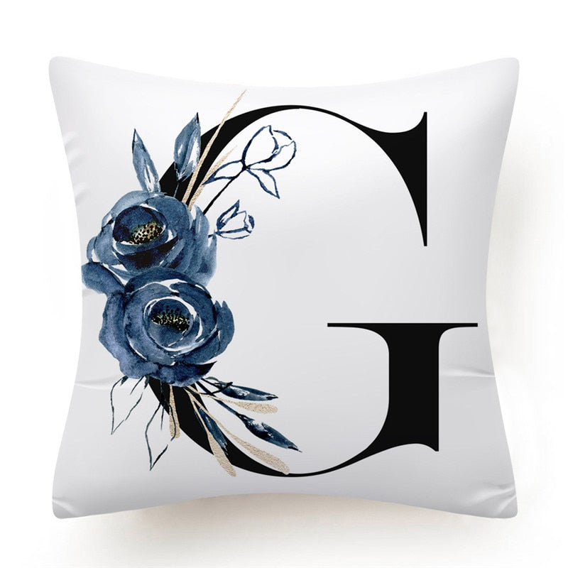 Floral Alphabet Cushion Cover 45x45 Blue Flowers Pillowcase Decorative Sofa Cushions Throw Pillows Cover Home Decor Pillow Cases