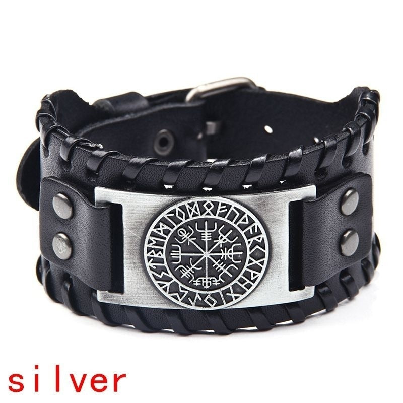 New Retro Wide Leather Nordic Rune of Odi Bracelet Bracelet Celtic Viking Jewelry Compass Bracelet Accessories Party Gifts