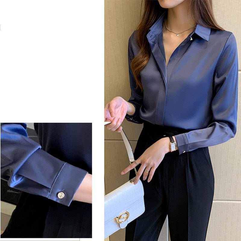 Silk Women&#39;s Shirt Long Sleeve Fashion Woman Blouses  Satin Top Female Shirts and Blouse Basic Ladies Tops OL Women Clothing