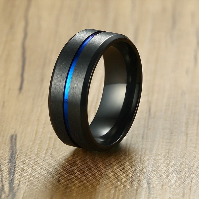 Vnox Black Stainless Steel Basic Ring for Men With Rainbow Line Classic Male Wedding Band Multi Color Jewelry Fraternal Rings