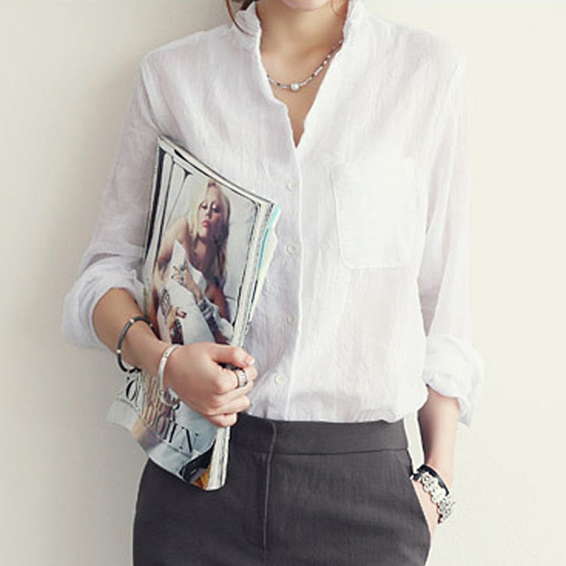 Chemisier Tops Fashion Summer Linen White Shirt Women Long Sleeve Blouse Clothes