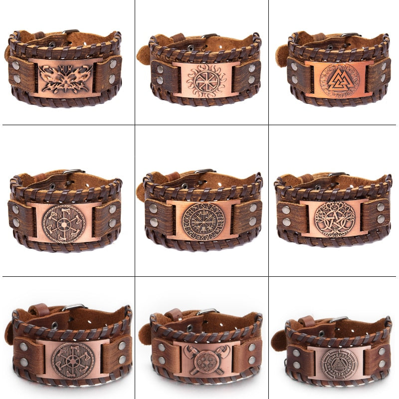 New Retro Wide Leather Nordic Rune of Odi Bracelet Bracelet Celtic Viking Jewelry Compass Bracelet Accessories Party Gifts