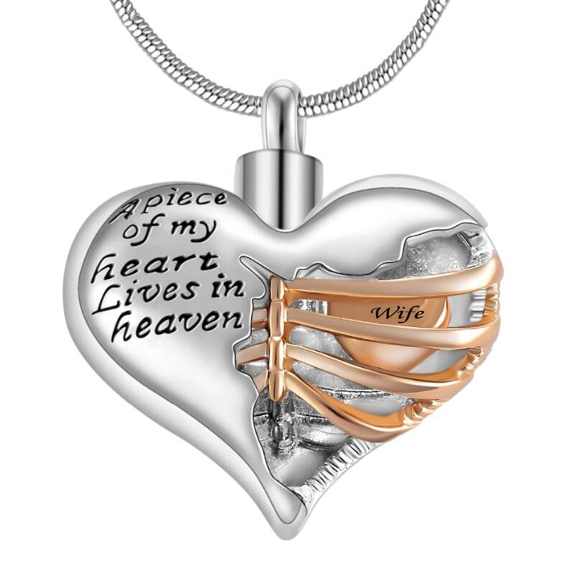 Locket A piece of my heart lives in Heaven,  Two Tone Locket Heart necklace jewelry keepsake pendant