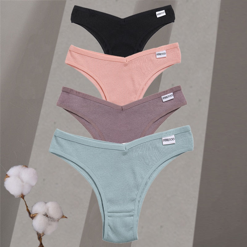 4Pcs/Set Women Cotton Brazilian Panties M-XL Low-Rise Solid Color Underwear Ladies Comfortable Underpants Girls Panty Intimates