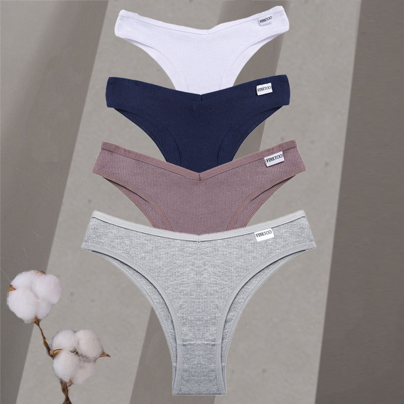 4Pcs/Set Women Cotton Brazilian Panties M-XL Low-Rise Solid Color Underwear Ladies Comfortable Underpants Girls Panty Intimates