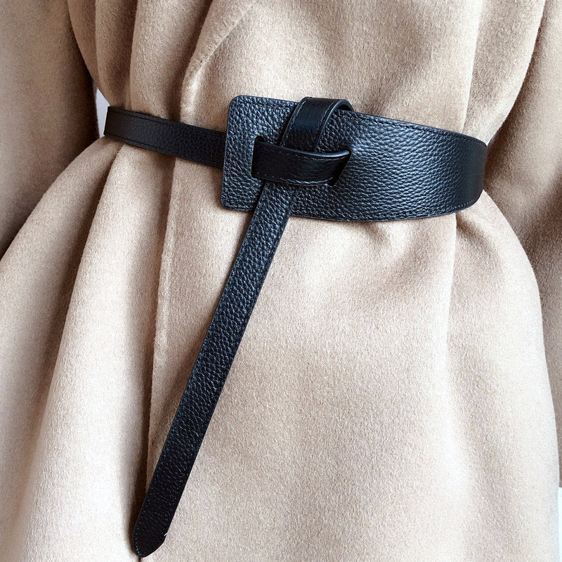 New Fashion Leather Belt Designer Metal Buckle Waist Strap All-match Dress Coat Sweater Decorative Knotted Waistband