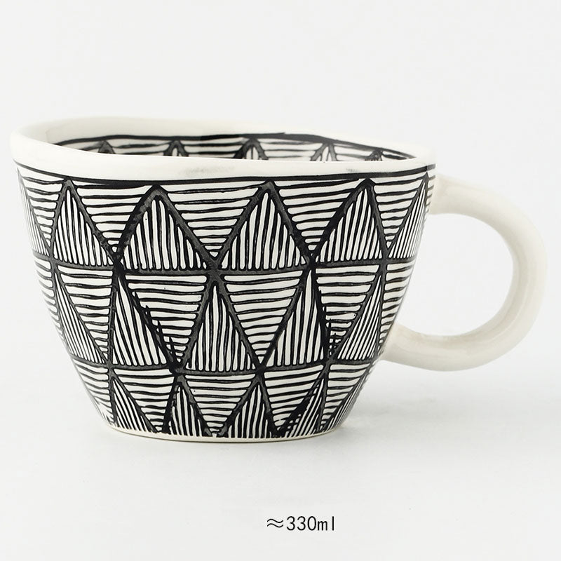 Hand Painted Geometric Ceramic Mugs With Gold Handle Handmade Irregular Cups For Coffee Tea Milk Oatmeal Creative Birthday Gifts