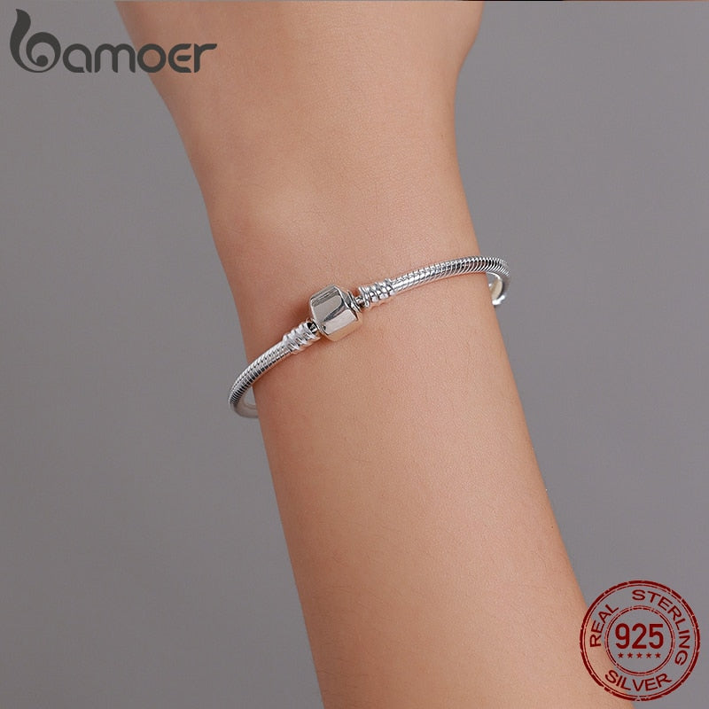 Bamoer 925 Sterling Silver Classic Snake Bracelet Women Personalized Charm Bracelet fit Letter Charm Bead