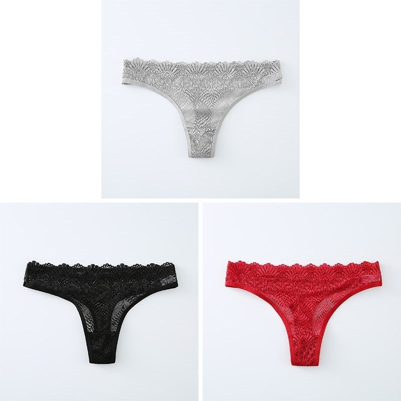 3PCS Ladies Sexy Lingerie Underwear Set High-Quality Lace Embroidery Panties Low-waist Breathable Underpants G String