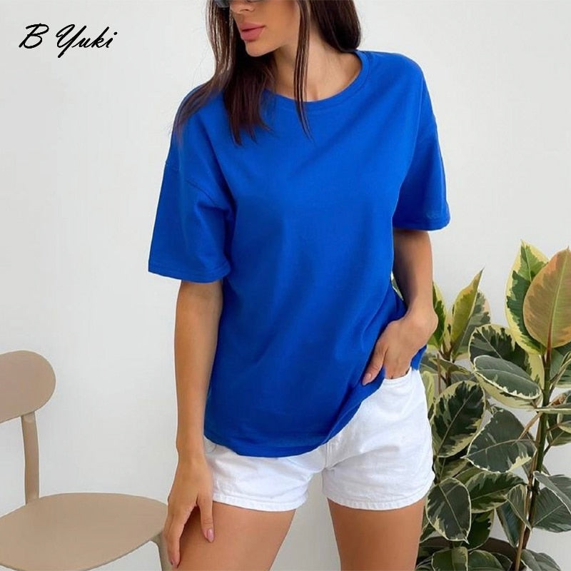 100% Cotton Soft Basic T Shirt, New Oversized Casual Solid Tee