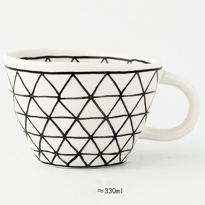 Hand Painted Geometric Ceramic Mugs With Gold Handle Handmade Irregular Cups For Coffee Tea Milk Oatmeal Creative Birthday Gifts