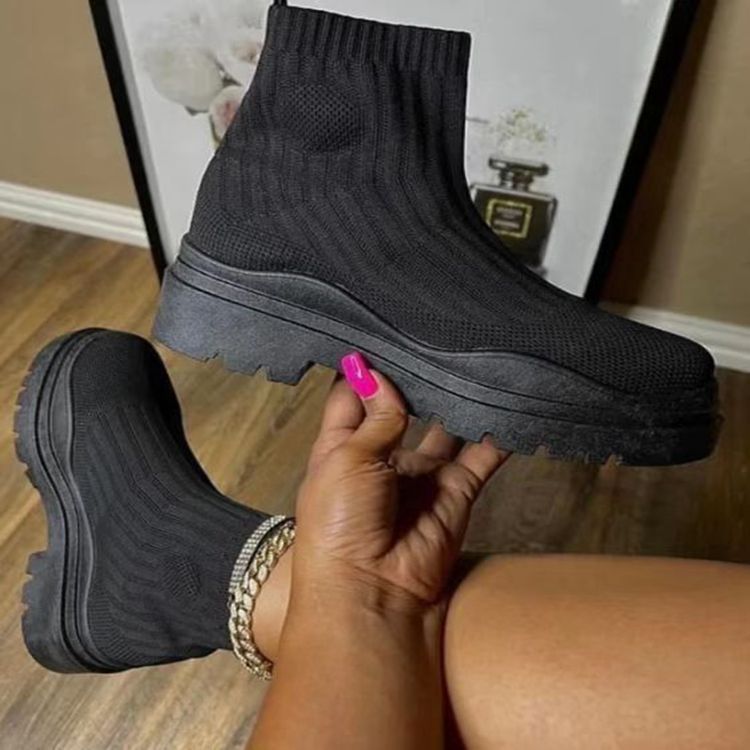 Short Boots Ankle Shoes Women Chunky Elastic Knit Comfortable Sock Platform Boot Female Botas Altas Plataforma Mujer