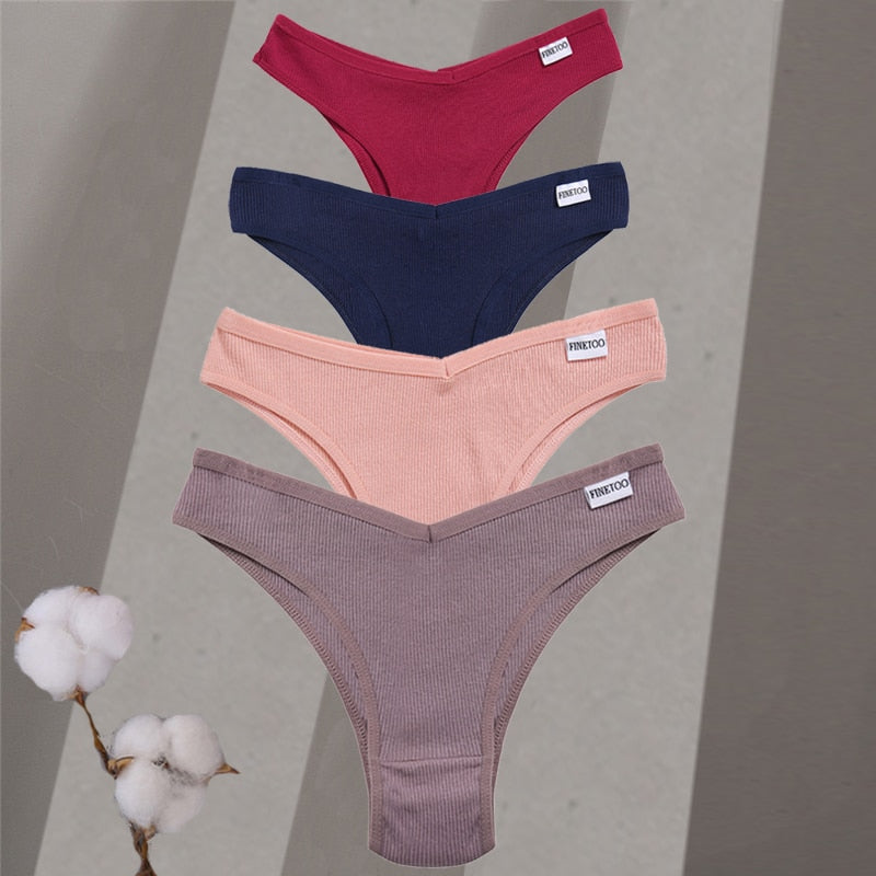 4Pcs/Set Women Cotton Brazilian Panties M-XL Low-Rise Solid Color Underwear Ladies Comfortable Underpants Girls Panty Intimates