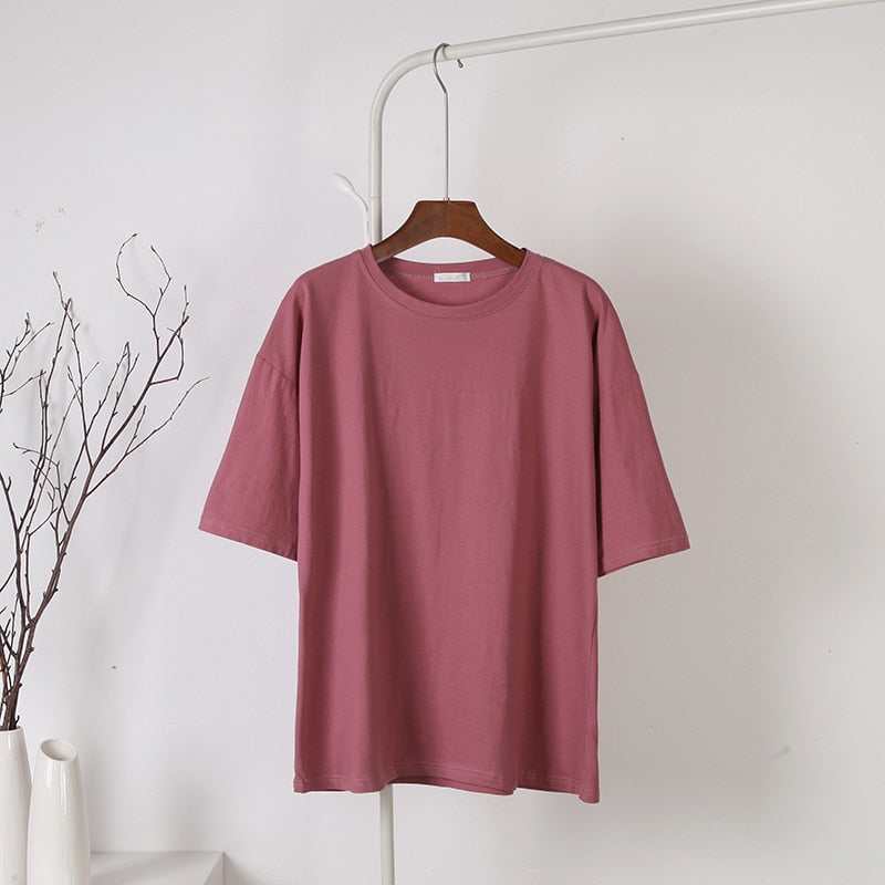 100% Cotton Soft Basic T Shirt, New Oversized Casual Solid Tee