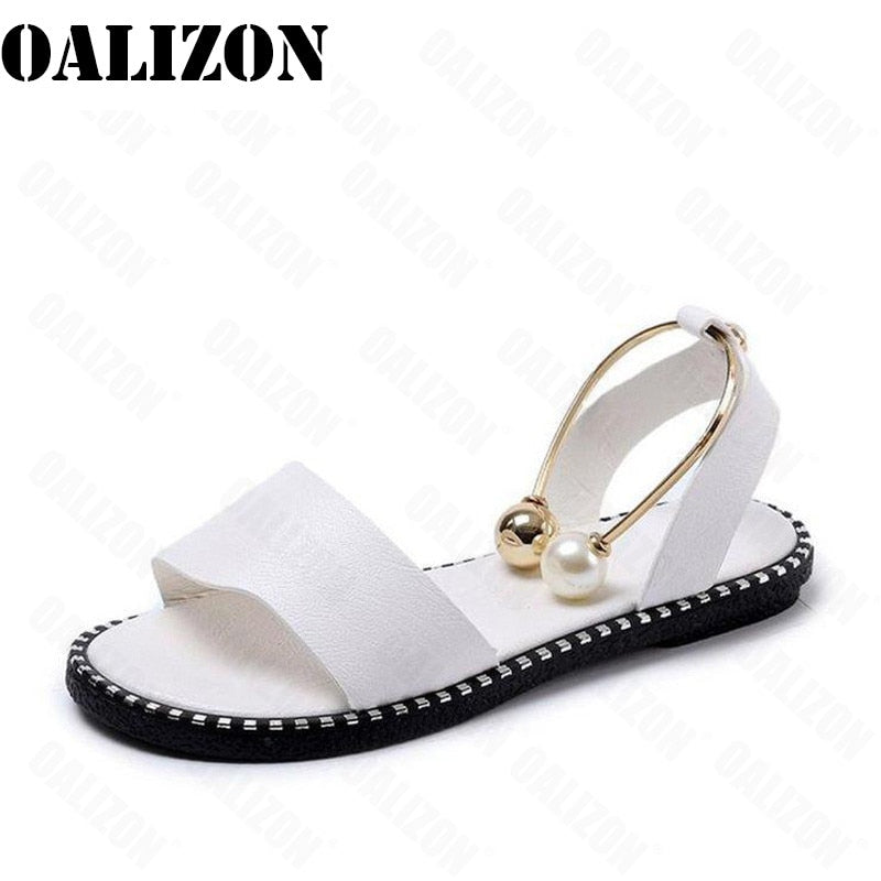 Women Beaded Pearly Sandals Slippers Shoes Ladies Flats Sandals Flip Flop Casual Flat Slingback Sandals Shoes