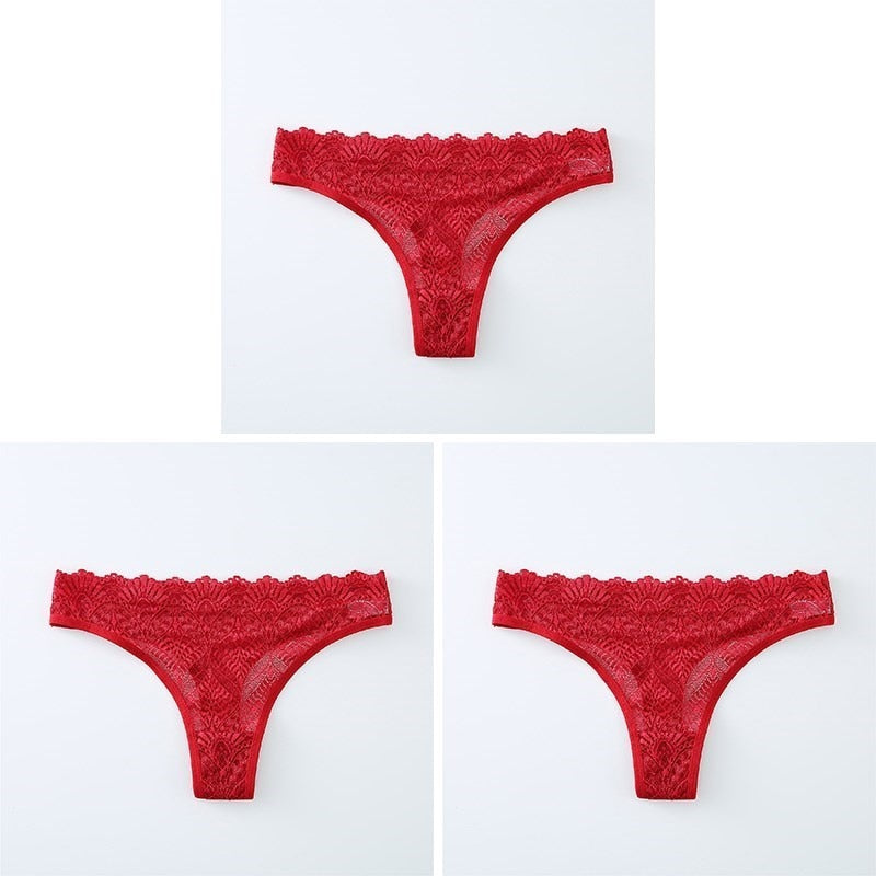 3PCS Ladies Sexy Lingerie Underwear Set High-Quality Lace Embroidery Panties Low-waist Breathable Underpants G String