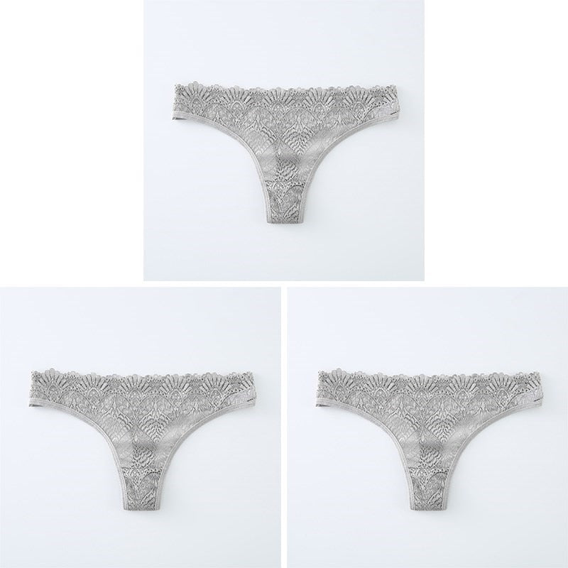 3PCS Ladies Sexy Lingerie Underwear Set High-Quality Lace Embroidery Panties Low-waist Breathable Underpants G String