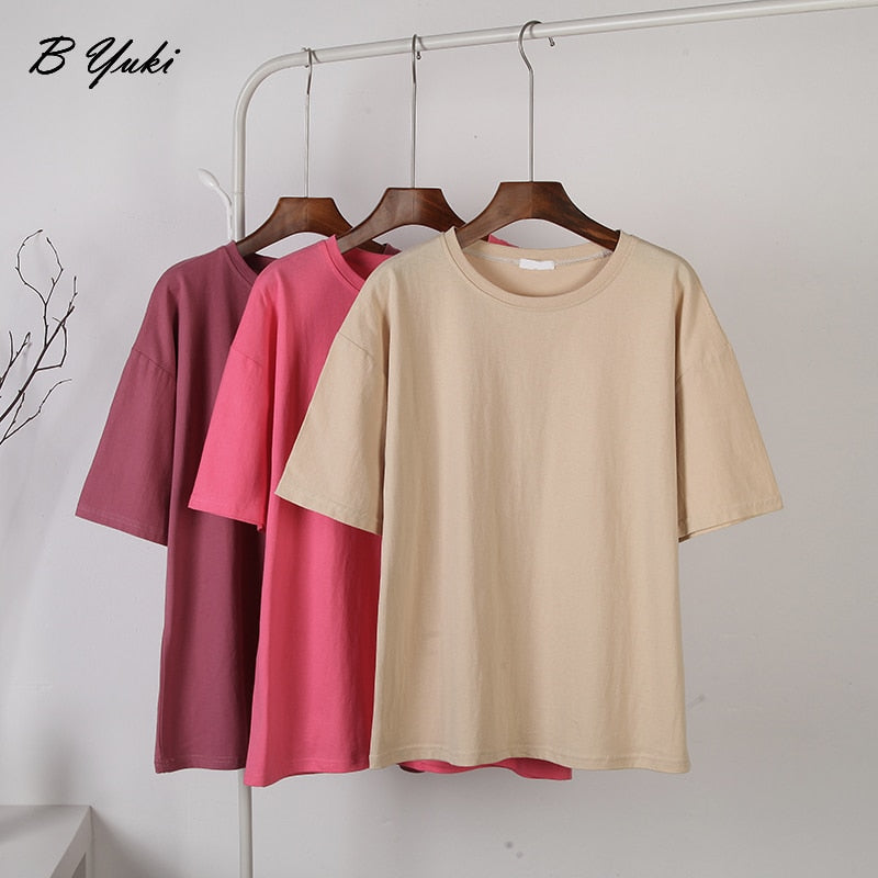 100% Cotton Soft Basic T Shirt, New Oversized Casual Solid Tee