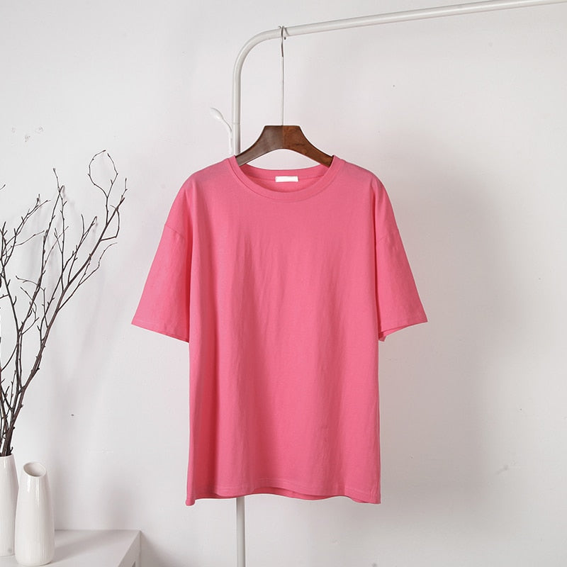 100% Cotton Soft Basic T Shirt, New Oversized Casual Solid Tee