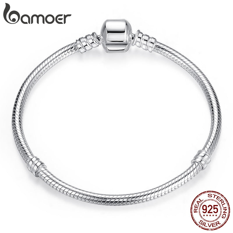 Bamoer 925 Sterling Silver Classic Snake Bracelet Women Personalized Charm Bracelet fit Letter Charm Bead