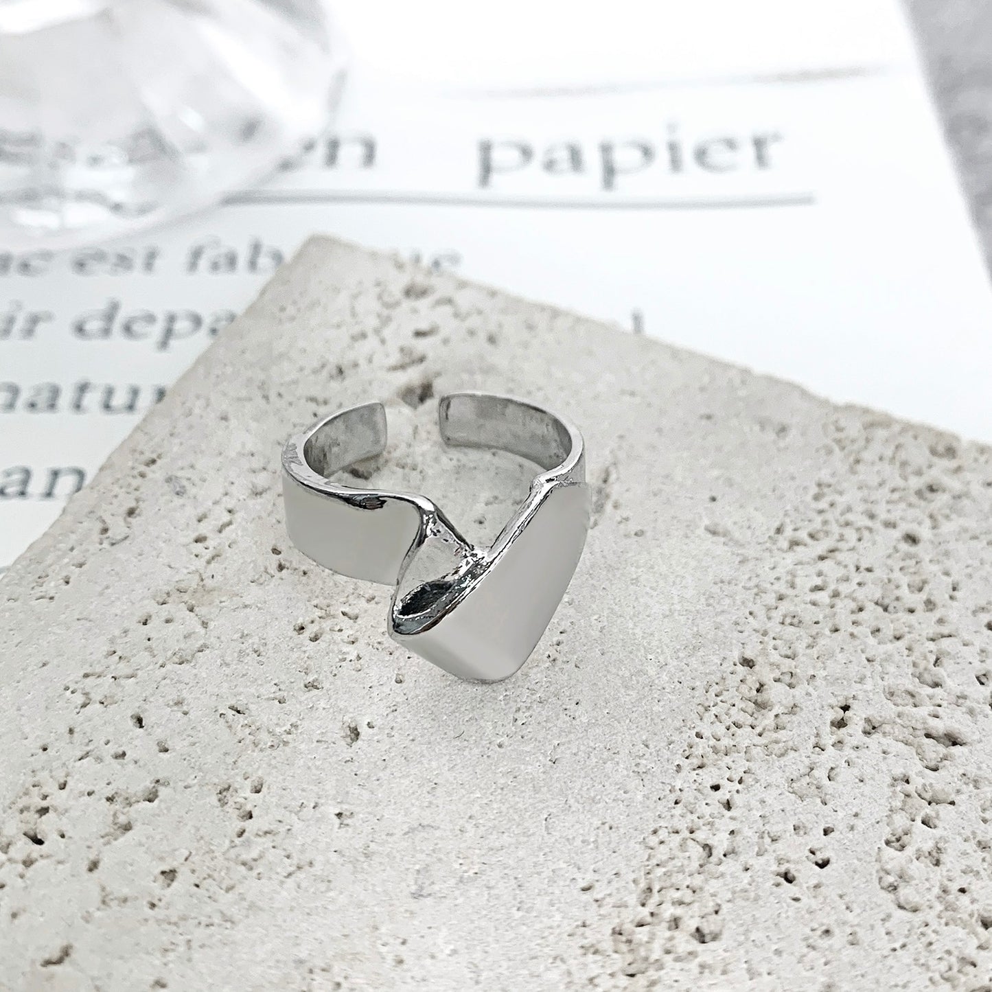 INS Fashion Silver Color Minimalist Irregular Twined Finger Rings Creative Geometric Punk Opening Rings Jewelry