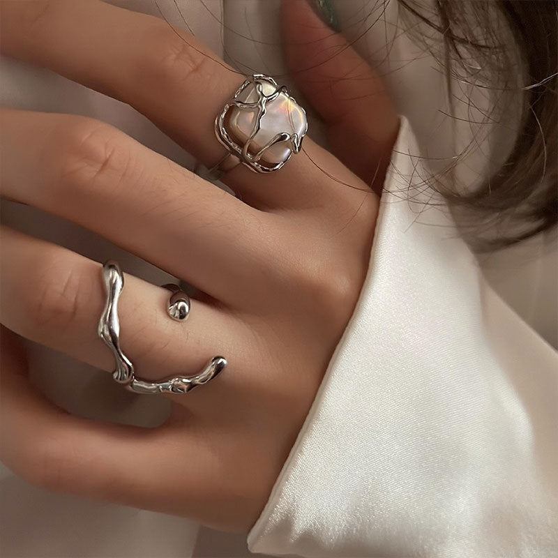 INS Fashion Silver Color Minimalist Irregular Twined Finger Rings Creative Geometric Punk Opening Rings Jewelry