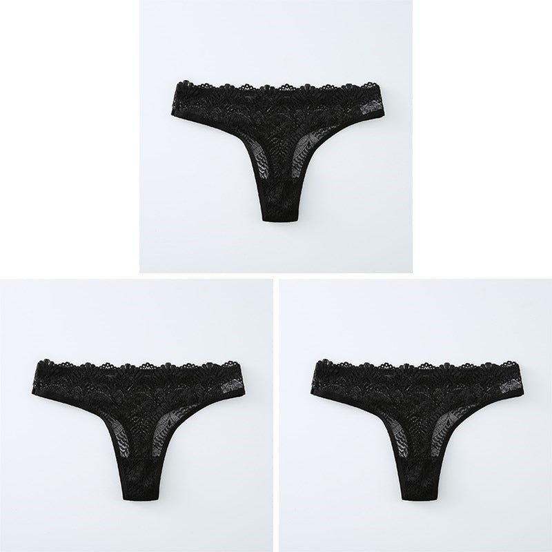 3PCS Ladies Sexy Lingerie Underwear Set High-Quality Lace Embroidery Panties Low-waist Breathable Underpants G String