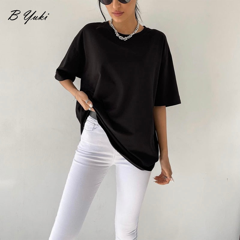 100% Cotton Soft Basic T Shirt, New Oversized Casual Solid Tee