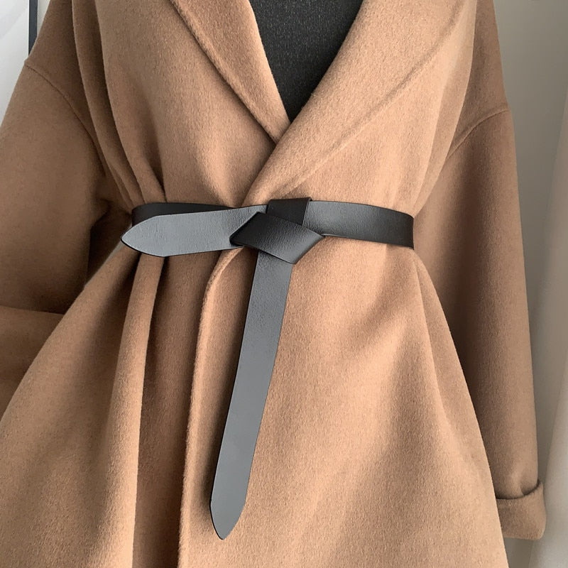 New Fashion Leather Belt Designer Metal Buckle Waist Strap All-match Dress Coat Sweater Decorative Knotted Waistband