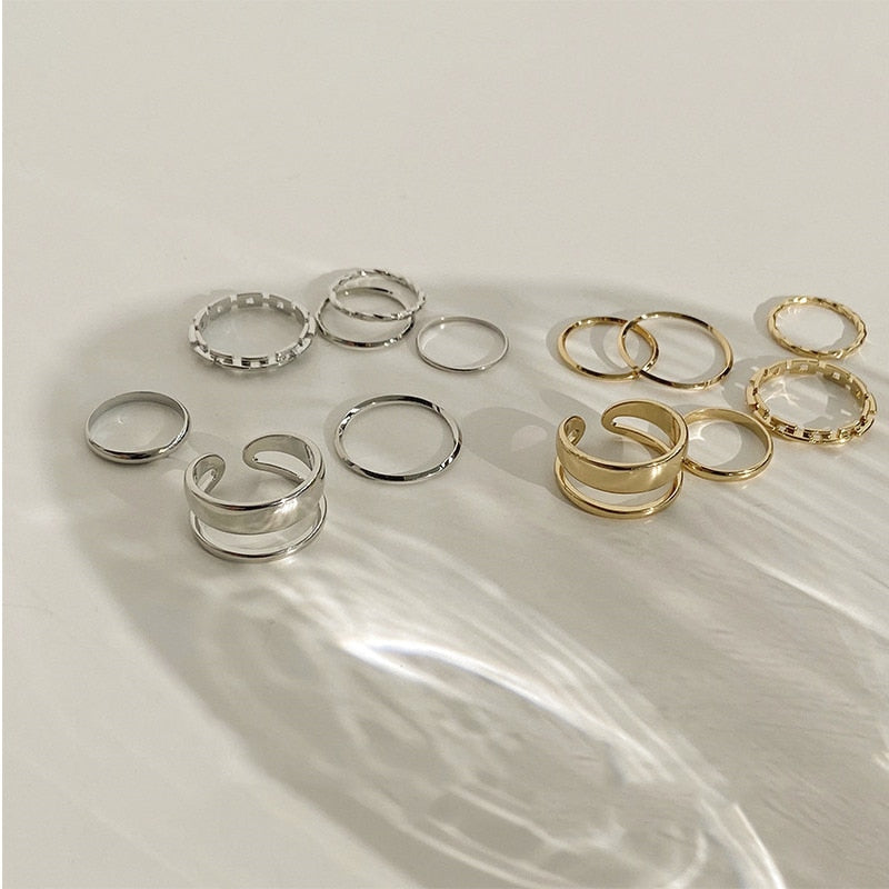 LATS 7pcs Fashion Jewelry Rings Set Metal Hollow Round Opening  Party Wedding Gifts