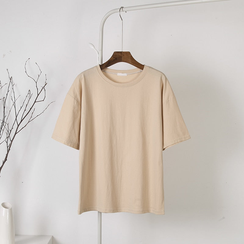 100% Cotton Soft Basic T Shirt, New Oversized Casual Solid Tee