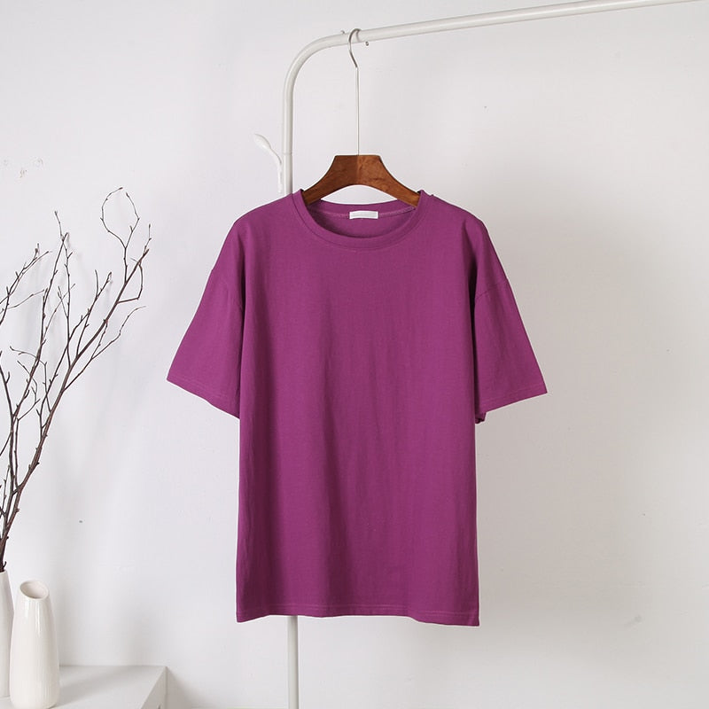 100% Cotton Soft Basic T Shirt, New Oversized Casual Solid Tee