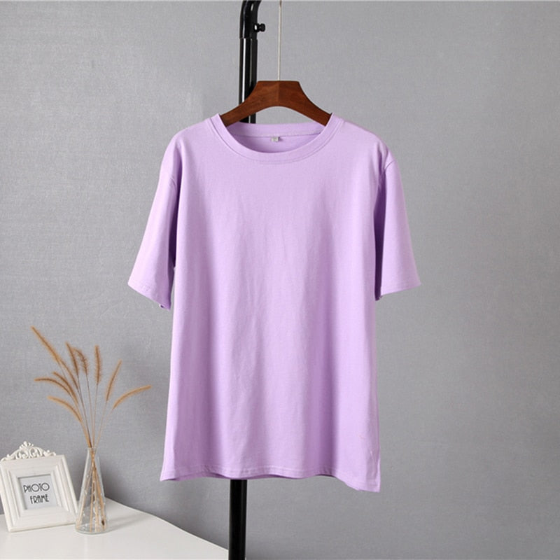 100% Cotton Soft Basic T Shirt, New Oversized Casual Solid Tee