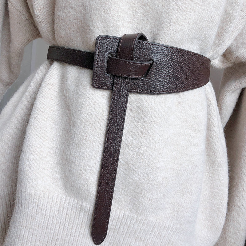 New Fashion Leather Belt Designer Metal Buckle Waist Strap All-match Dress Coat Sweater Decorative Knotted Waistband