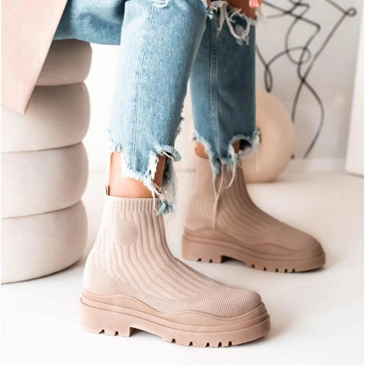 Short Boots Ankle Shoes Women Chunky Elastic Knit Comfortable Sock Platform Boot Female Botas Altas Plataforma Mujer