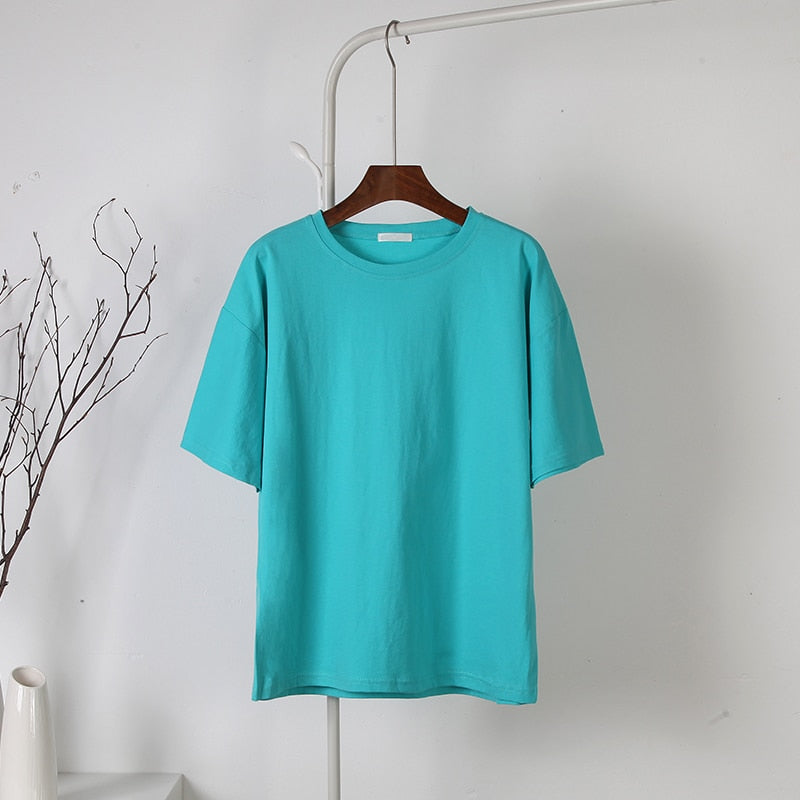 100% Cotton Soft Basic T Shirt, New Oversized Casual Solid Tee