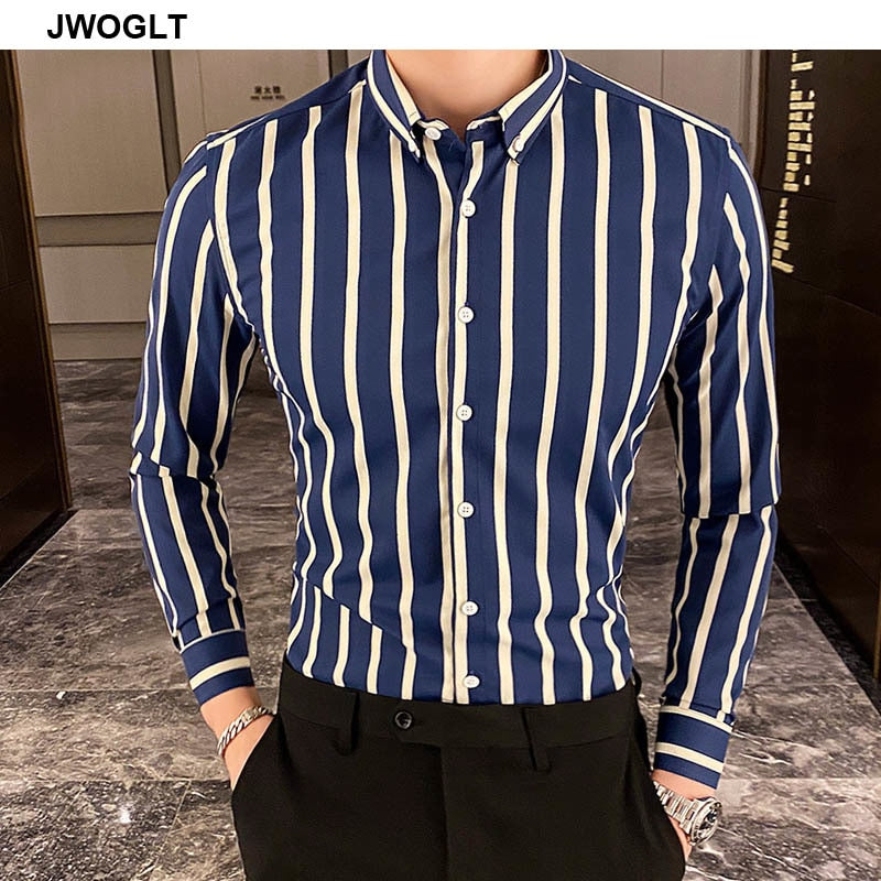 Casual Button Down Shirt, Design Brand Slim Fit,  Long Sleeve Striped Shirts