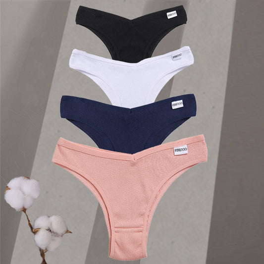 4Pcs/Set Women Cotton Brazilian Panties M-XL Low-Rise Solid Color Underwear Ladies Comfortable Underpants Girls Panty Intimates