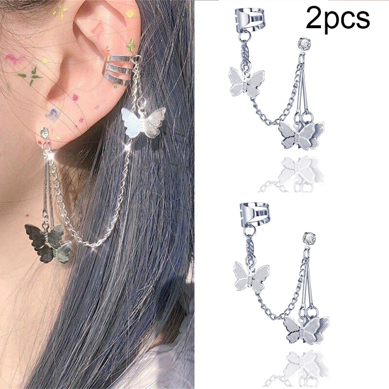 LATS Silver Color Leaves Clip Earrings Creative Simple C Ear Cuff Non-Piercing Ear Ear Clip Set Trend Jewelry Gift