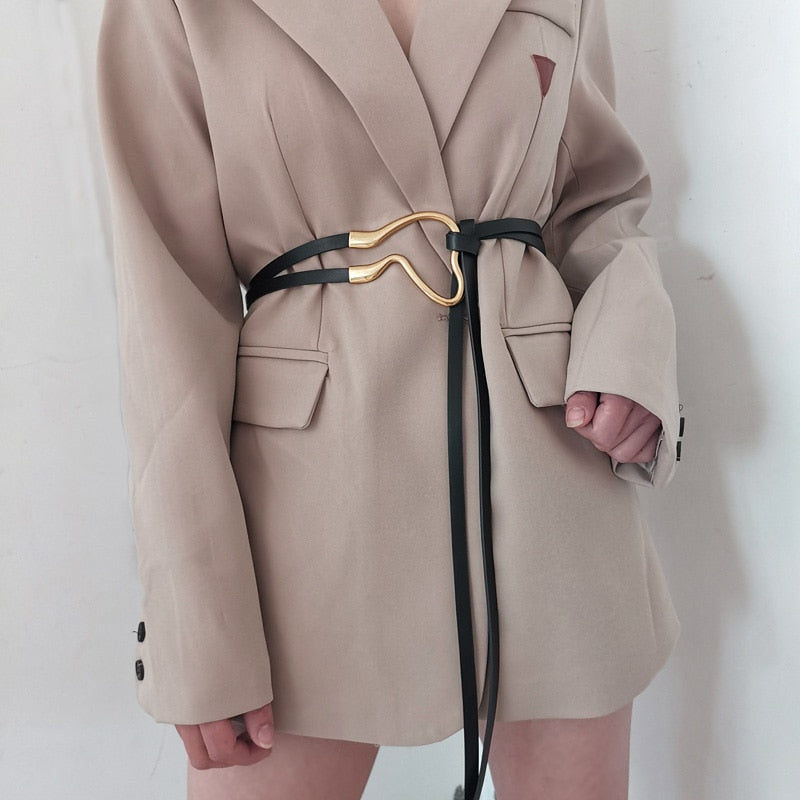 New Fashion Leather Belt Designer Metal Buckle Waist Strap All-match Dress Coat Sweater Decorative Knotted Waistband