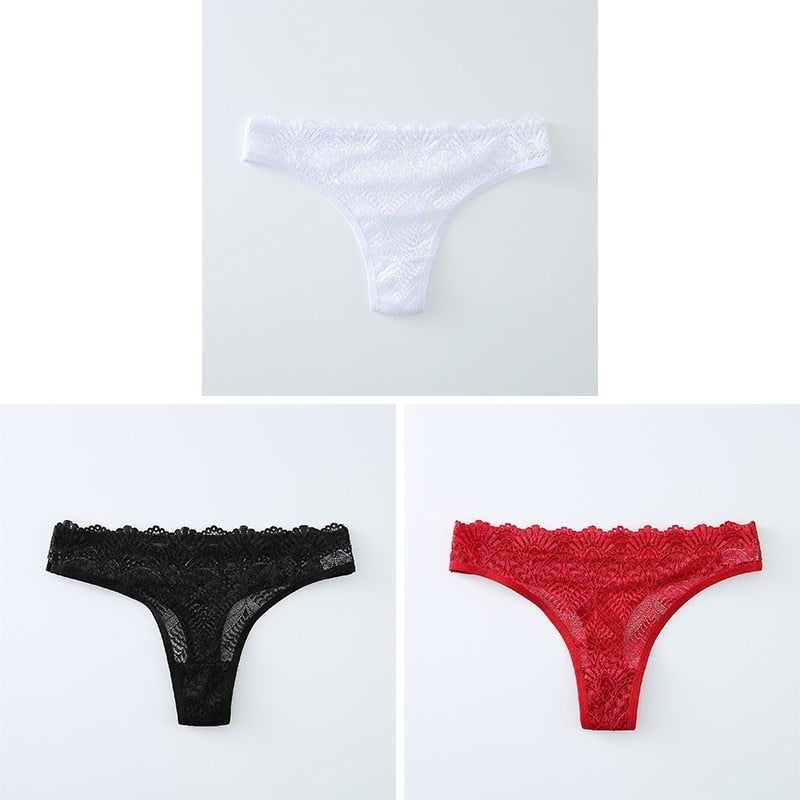 3PCS Ladies Sexy Lingerie Underwear Set High-Quality Lace Embroidery Panties Low-waist Breathable Underpants G String