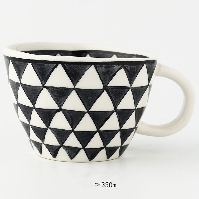 Hand Painted Geometric Ceramic Mugs With Gold Handle Handmade Irregular Cups For Coffee Tea Milk Oatmeal Creative Birthday Gifts