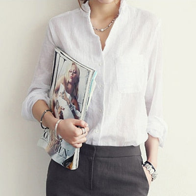 Chemisier Tops Fashion Summer Linen White Shirt Women Long Sleeve Blouse Clothes